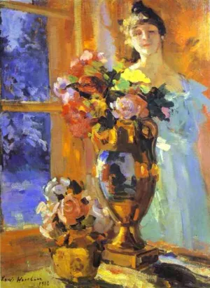 Still Life with Z. Pertseva's Portrait by Constantin Alexeevich Korovin - Oil Painting Reproduction