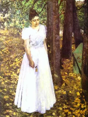 Young Woman in a Garden by Constantin Alexeevich Korovin Oil Painting