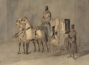 Carriage With Driver And Groom - Autumn by Constantin Guys Oil Painting