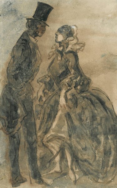 Couple by Constantin Guys - Hand-Painted Oil Painting Reproduction