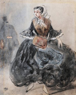 Lady With A Muff by Constantin Guys Oil Painting