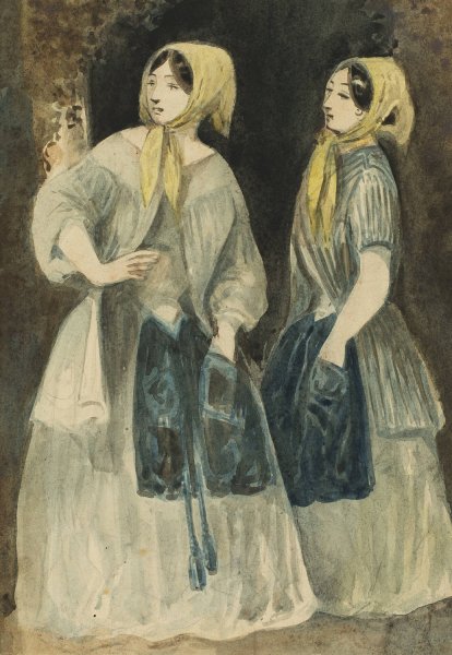Two Women in Yellow Kerchiefs by Constantin Guys - Hand-Painted Oil Painting Reproduction