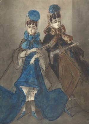 Two Women with Fans by Constantin Guys Oil Painting