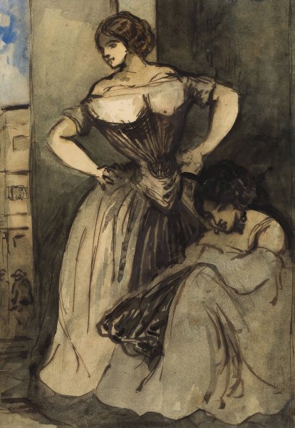 Two Women  by Constantin Guys - Hand-Painted Oil Painting Reproduction