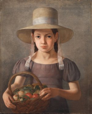 A Girl with Fruits in a Basket by Constantin Hansen Oil Painting