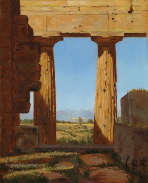Columns of the Temple of Neptune at Paestum by Constantin Hansen Oil Painting