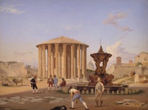 Piazza della Bocca della Verita with the so-called Vesta Temple in Rome by Constantin Hansen Oil Painting