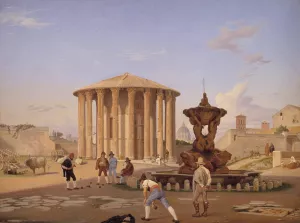Piazza della Bocca della Verita with the so-called Vesta Temple in Rome by Constantin Hansen Oil Painting