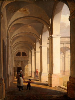Portico of Christiansborg Castle, Copenhagen by Constantin Hansen Oil Painting