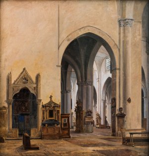 The interior of S. Maria sopra Minerva in Rome by Constantin Hansen Oil Painting