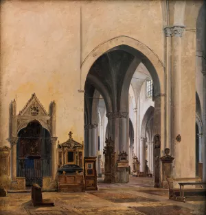 The interior of S. Maria sopra Minerva in Rome by Constantin Hansen Oil Painting