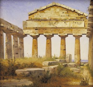 The Temple of Athena in Paestum by Constantin Hansen Oil Painting