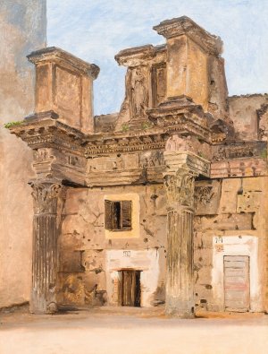 The Temple of Minerva on the the Forum of Nerva in Rome by Constantin Hansen Oil Painting