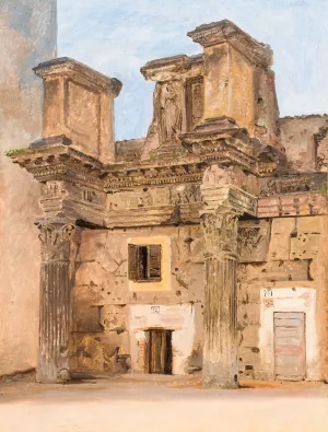 The Temple of Minerva on the the Forum of Nerva in Rome by Constantin Hansen Oil Painting