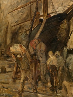 Unloading a Sailing Ship by Constantin Meunier Oil Painting