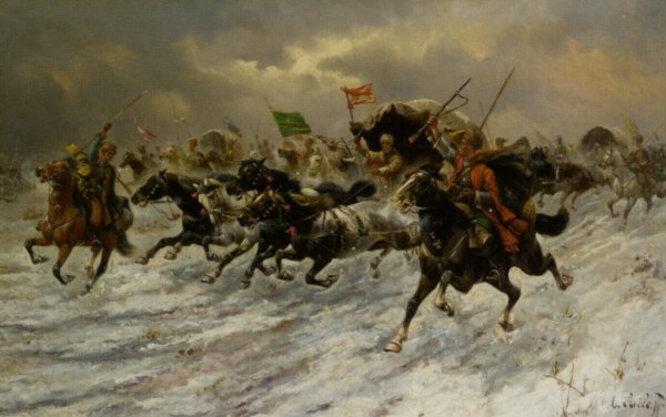 Main Product Photo of Russian Horsemen Storming the Battle Field Painting by Constantin Stoiloff