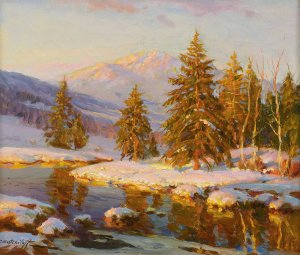 Winter Sunset by Constantin Westchiloff Oil Painting
