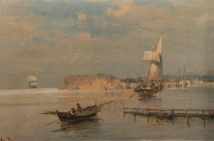 Boats In A Port by Constantinos Volanakis Oil Painting