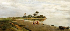 Elegant Figures At The Shore by Constantinos Volanakis Oil Painting