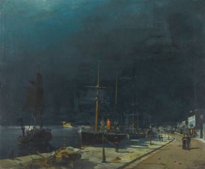 Harbour at Night by Constantinos Volanakis Oil Painting