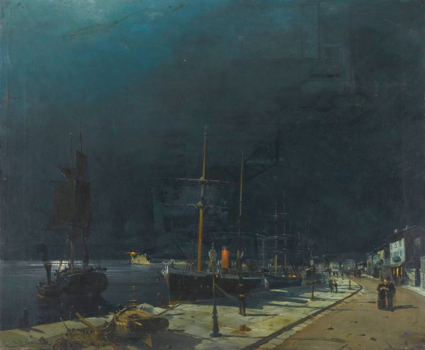 Harbour at Night by Constantinos Volanakis - Hand-Painted Oil Painting Reproduction