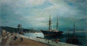 Moonlit Harbour Of Volos by Constantinos Volanakis Oil Painting