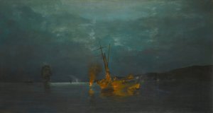 Pyrophani - Firefishing by Constantinos Volanakis Oil Painting