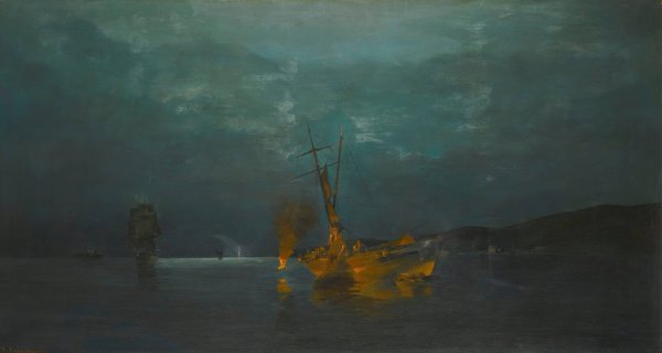 Pyrophani - Firefishing by Constantinos Volanakis - Hand-Painted Oil Painting Reproduction