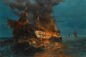The Burning Of A Turkish Frigate by Constantinos Volanakis Oil Painting