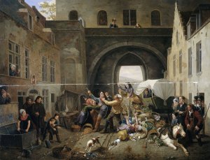 A Collision at the Porte de Hal, Brussels by Constantinus Fidelio Coene Oil Painting