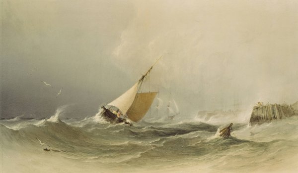 Bridlington Harbour  by Copley Fielding - Hand-Painted Oil Painting Reproduction