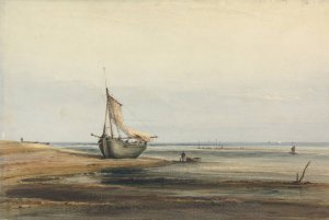 Coast Scene with a Beached Boat by Copley Fielding Oil Painting