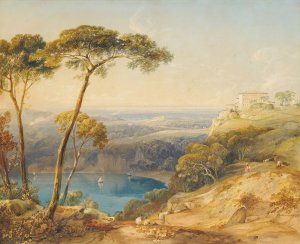 Lake Nemi with Pontine Marshes in the Background by Copley Fielding Oil Painting