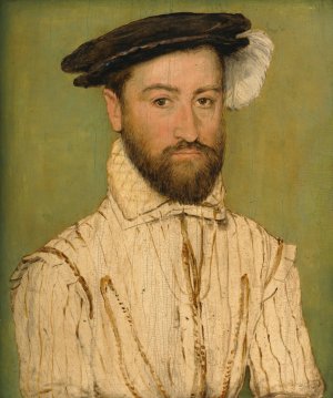 Portrait Of A Bearded Gentleman, In A Black Beret With White Plumage by Corneille De Lyon Oil Painting