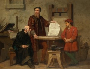De uitvinding van de boekdrukkunst by Corneille Seghers Oil Painting