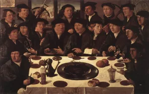 Banquet of Members of Amsterdam's Crossbow Civic Guard by Cornelis Anthonisz - Oil Painting Reproduction