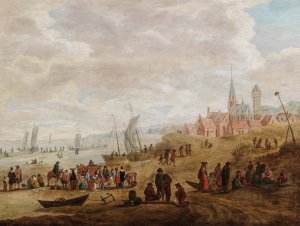 A coastal landscape with numerous figures by Cornelis Beelt Oil Painting