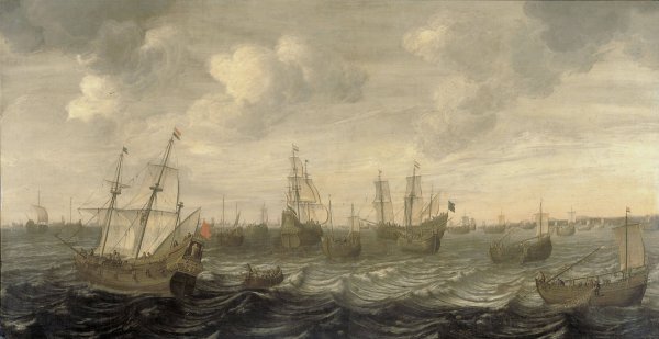 The Dutch Herring Fleet under Sail  by Cornelis Beelt - Hand-Painted Oil Painting Reproduction