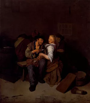 An Amorous Couple in a Tavern by Cornelis Bega Oil Painting