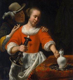 A Young Woman and a Cavalier by Cornelis Bisschop Oil Painting