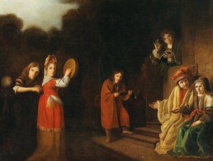 Portrait of a family in an Old-Testament setting by Cornelis Bisschop Oil Painting