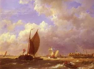 A Sunlit Dock by Cornelis Christiaan Dommelshuizen Oil Painting