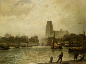 Rotterdamn seen from Fyenood by Cornelis Christiaan Dommelshuizen Oil Painting