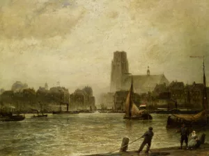 Rotterdamn seen from Fyenood Oil painting by Cornelis Christiaan Dommelshuizen
