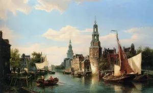 The Montelbaans Tower, Amsterdam by Cornelis Christiaan Dommelshuizen Oil Painting