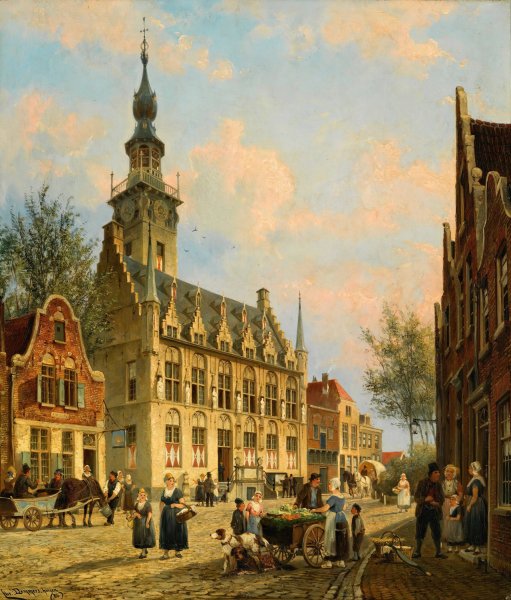 The town hall in Veere  by Cornelis Christiaan Dommelshuizen - Hand-Painted Oil Painting Reproduction