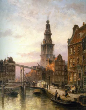 The Zuider Kerk at Dusk, Amsterdam Oil painting by Cornelis Christiaan Dommelshuizen