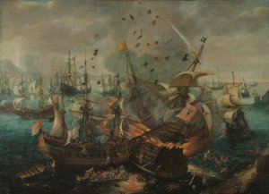 Battle of Gibraltar in 1607 by Cornelis Claesz Van Wieringen Oil Painting