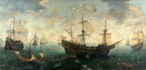 The Spanish Armada off the English Coast in 1588 by Cornelis Claesz Van Wieringen Oil Painting