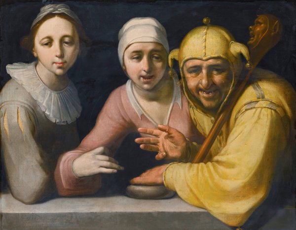 Main Product Photo of A Fool With Two Women  Painting by Cornelis Cornelisz Van Haarlem